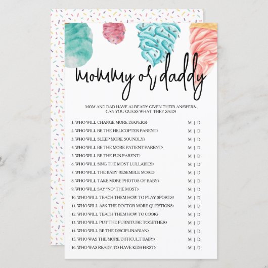 Mommy oder Daddy Was ist das Scoop Baby Shower Gam (Vorne/Hinten)