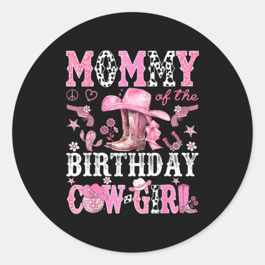 Mommy Of The Birthday Cow-girl Nk Disco Rodeo West Runder Aufkleber (Vorderseite)