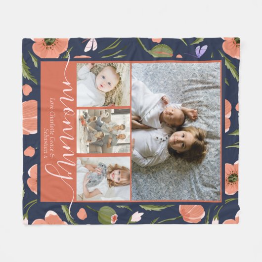 Mommy Personalisierte Blume Muster FotoCollage Fleecedecke (Vorderseite (Horizontal))
