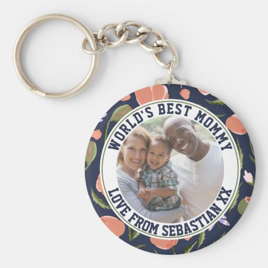 Mommy Personalized Photo Template Flower Pattern Schlüsselanhänger (Vorne)