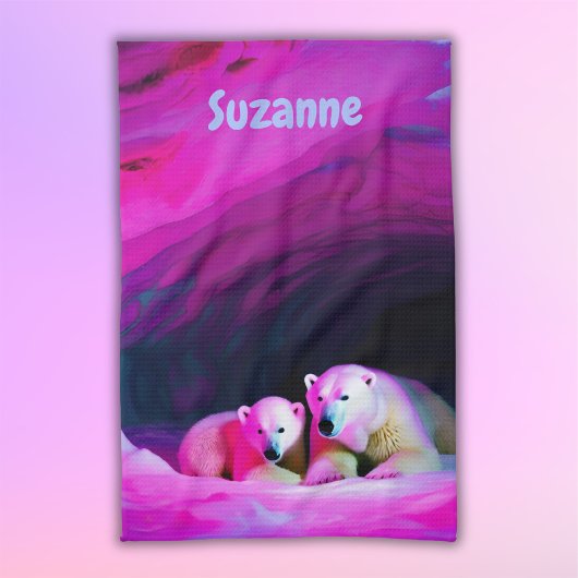 Mommy-Polar-Bär mit Cub Monogram | Geschirrtuch