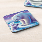Mommy Polar Bear mit Cube | Getränkeuntersetzer (Linke Seite)