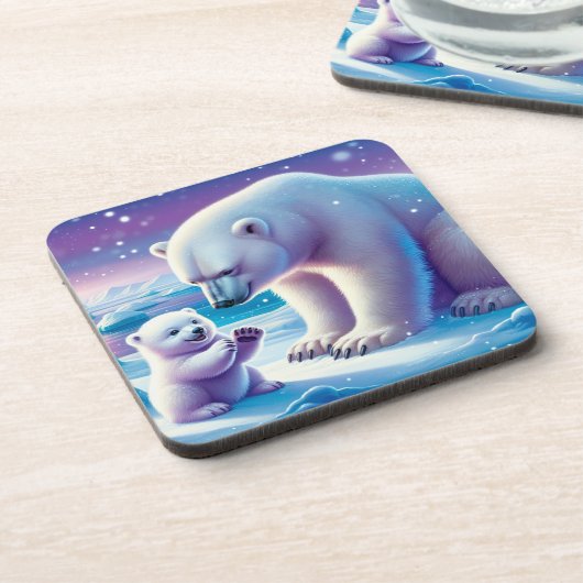 Mommy Polar Bear mit Cube | Getränkeuntersetzer (Linke Seite)