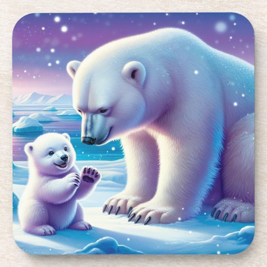 Mommy Polar Bear mit Cube | Getränkeuntersetzer (Vorderseite)