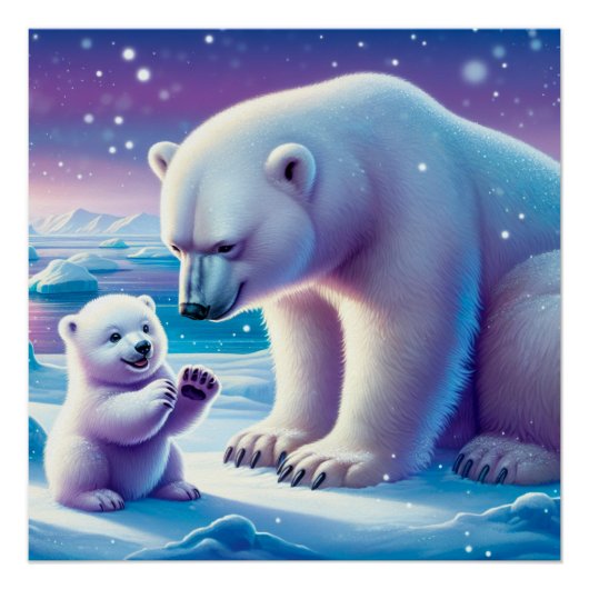 Mommy Polar Bear mit Cube | Poster (Vorderseite)