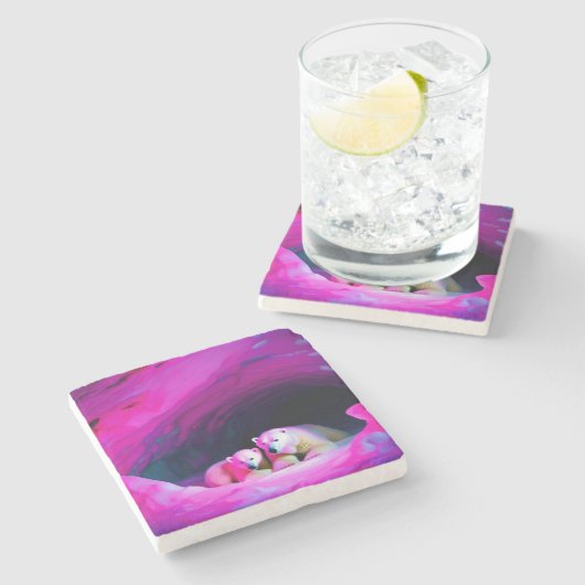 Mommy Polar Bear mit Cube | Steinuntersetzer (Seitenansicht)