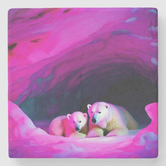 Mommy Polar Bear mit Cube | Steinuntersetzer (Vorderseite)