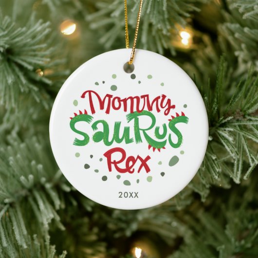 Mommy Saurus Rex Personalisiert 1. Weihnachtsfeier Keramik Ornament (Baum)