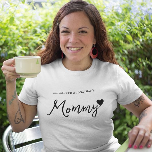 Mommy Script & Heart Children's Names T-Shirt