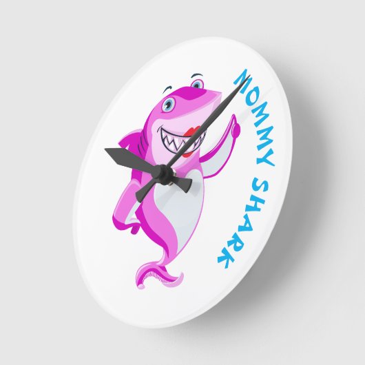 Mommy Shark Runde Wanduhr (Winkel)