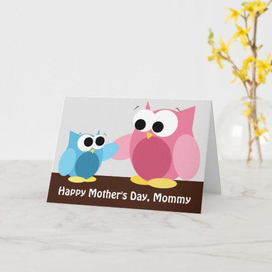 Mommy & Son Owls - Mother's Day Card Karte (Gelbe Blume)
