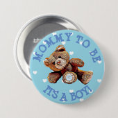 Mommy to be blue Bear heart Button Baby Shower (Vorne & Hinten)