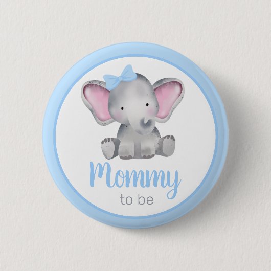 Mommy to be Blue Elephant Boy Baby Shower Button (Vorderseite)