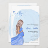 Mommy to Be Blue Its a Boy Baby Shower Invitation Einladung (Vorne/Hinten)