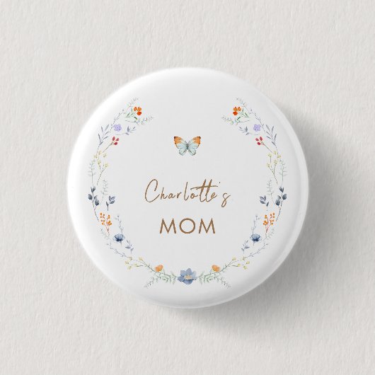Mommy to be Boho Butterfly Wildblume Kinderdusche Button (Vorderseite)