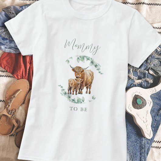 Mommy to be Boho Greenery Highland Cow T-Shirt