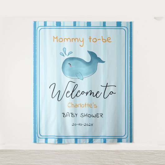 Mommy To Be Cute Whale Baby Shower Backdrop Wandteppich (Vorderseite)