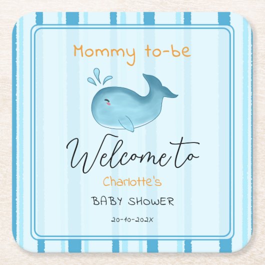 Mommy To Be Cute Whale Baby Shower Rechteckiger Pappuntersetzer (Vorderseite)