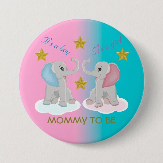 Mommy to be Gender Reveal Baby Shower Elephant T-S Button (Vorderseite)