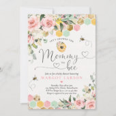 Mommy to be Greenery Pink & Gold Bee Baby Dusche Einladung (Vorderseite)