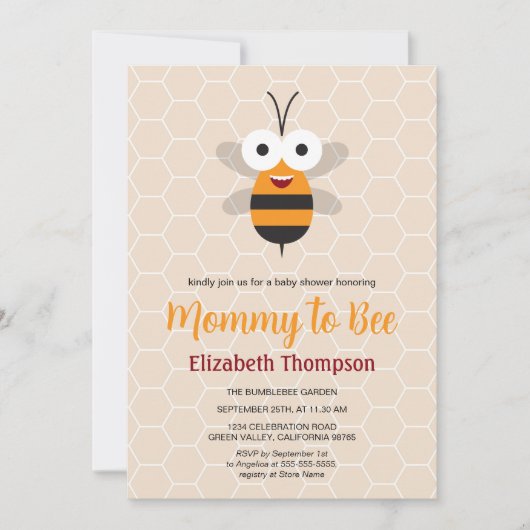Mommy to be Honey Bumble Bee Baby Shower Honeycomb Einladung (Vorderseite)