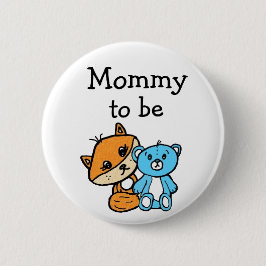 Mommy to be Little Fox and Teddy Bear Baby Shower Button (Vorderseite)