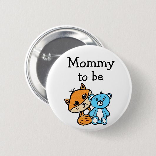 Mommy to be Little Fox and Teddy Bear Baby Shower Button (Vorne & Hinten)