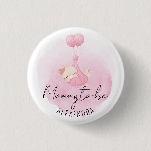 Mommy to be Pink Kitty Baby Girl Shower Button