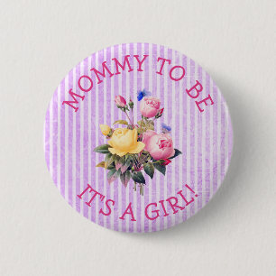Mommy to be Purple Flowers Baby Shower Button