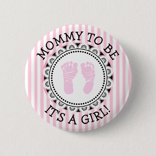 "Mommy To Be" rosa und schwarze Babydusche Button (Vorderseite)