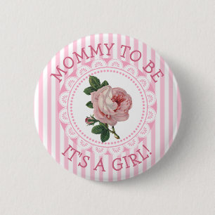 "Mommy to be" Rosa Vintage Rose Kinderdusche Button