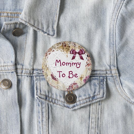 Mommy to be Shabby Chic Maroon Babydusche Button (Beispiel)