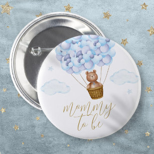 Mommy to be Teddy Bear Blue Boy Baby Dusche Button