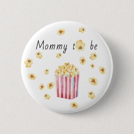 Mommy to be Watercolor Popcorn Baby Shower Button (Vorderseite)
