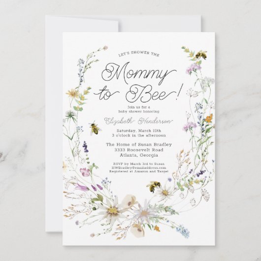 Mommy to be Watercolor Wildblume Kinderdusche Einladung (Vorderseite)