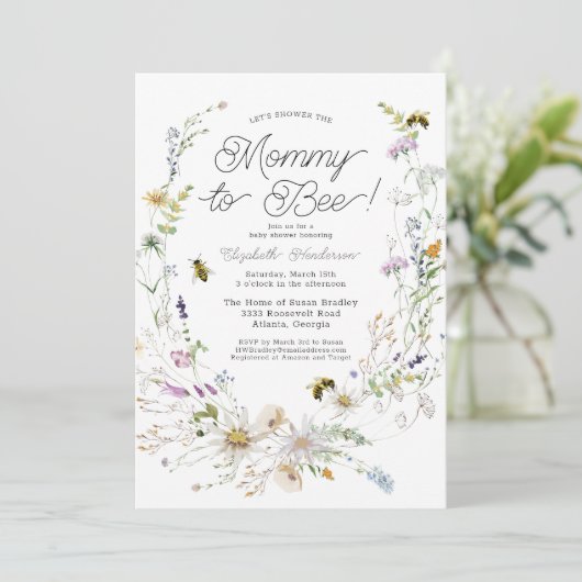 Mommy to be Watercolor Wildblume Kinderdusche Einladung (Stehend Vorderseite)