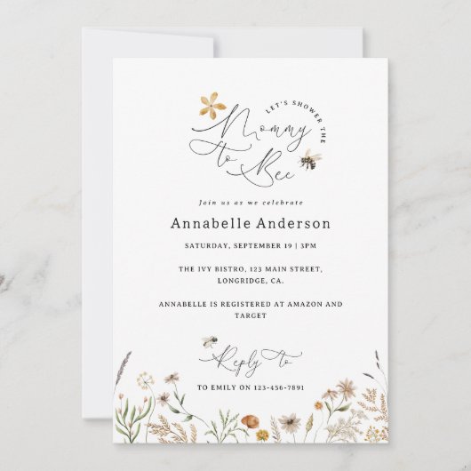 Mommy to be wildblume Baby Dusche gelb Einladung (Vorderseite)