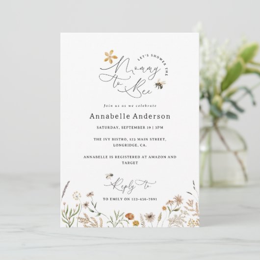 Mommy to be wildblume Baby Dusche gelb Einladung (Stehend Vorderseite)