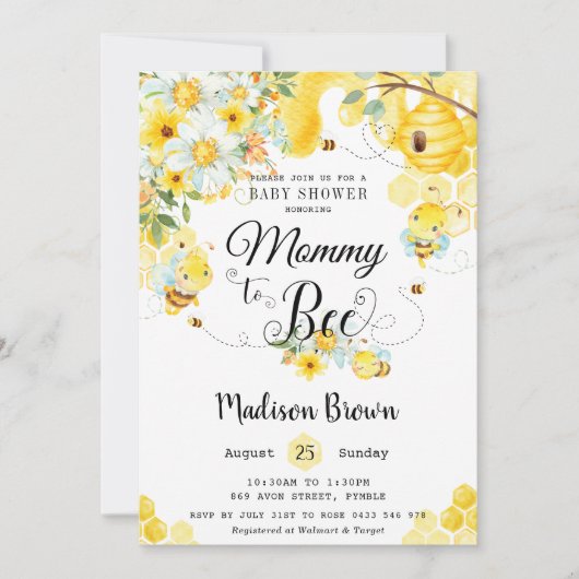 Mommy to be Yellow Floral Baby Shower Neutral Einladung (Vorderseite)