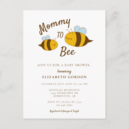 Mommy to Bee Baby Shower Niedlich Kawaii Neutral Postkarte (Vorderseite)