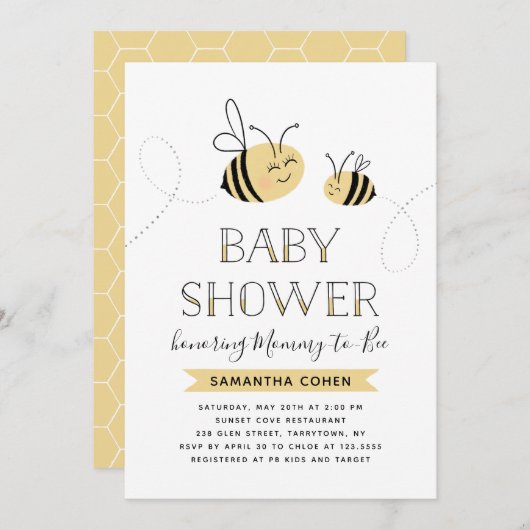 Mommy-to-Bee | Babydusche | Gelb Einladung (Vorne/Hinten)
