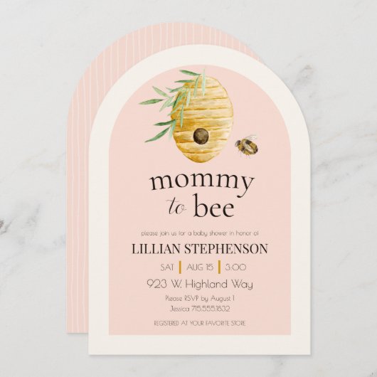 Mommy To Bee Blush Pink Bumblebee Baby Shower Einladung (Vorne/Hinten)