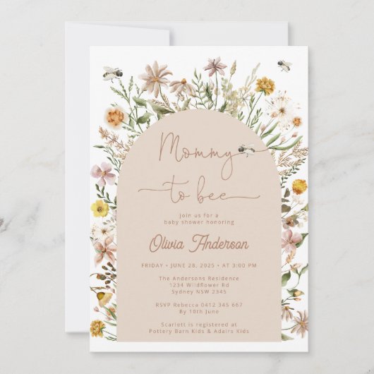 Mommy to bee Boho Floral Baby Dusche Einladung (Vorderseite)