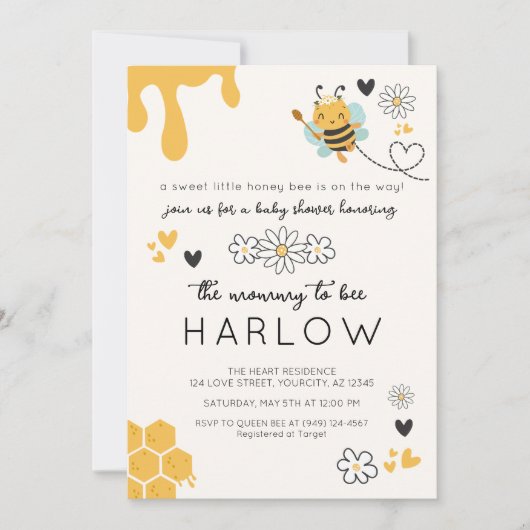 Mommy to Bee Bumble Bee Baby Shower Einladung (Vorderseite)