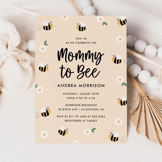 Mommy to Bee Bumblebee Floral Baby Shower Einladung