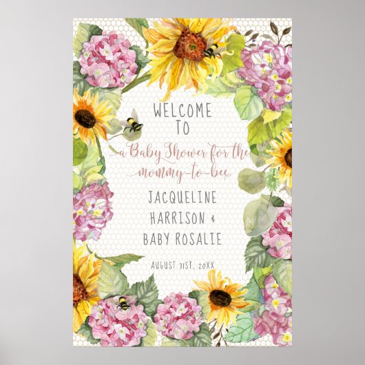Mommy to Bee Bumblebee Sonnenblume Pink Hydrangeas Poster (Vorne)