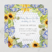 Mommy to Bee Bumblebee Sunflower Blue Hydrangea Einladung (Vorne/Hinten)