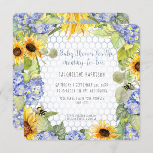 Mommy to Bee Bumblebee Sunflower Blue Hydrangea Einladung