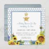 Mommy to Bee Bumblebee Sunflower Gold QR Code Baby Einladung (Vorne/Hinten)