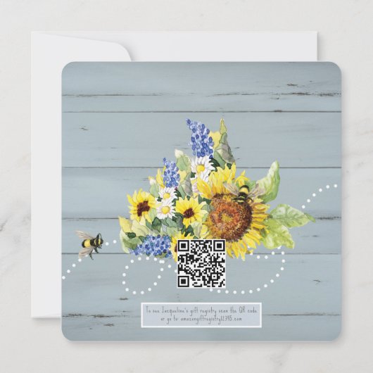 Mommy to Bee Bumblebee Sunflower Gold QR Code Baby Einladung (Rückseite)